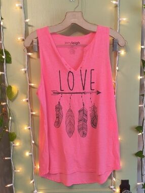 Women's Jerry Leigh Hot Pink Love Feather Arrow Native American Tank Top L
